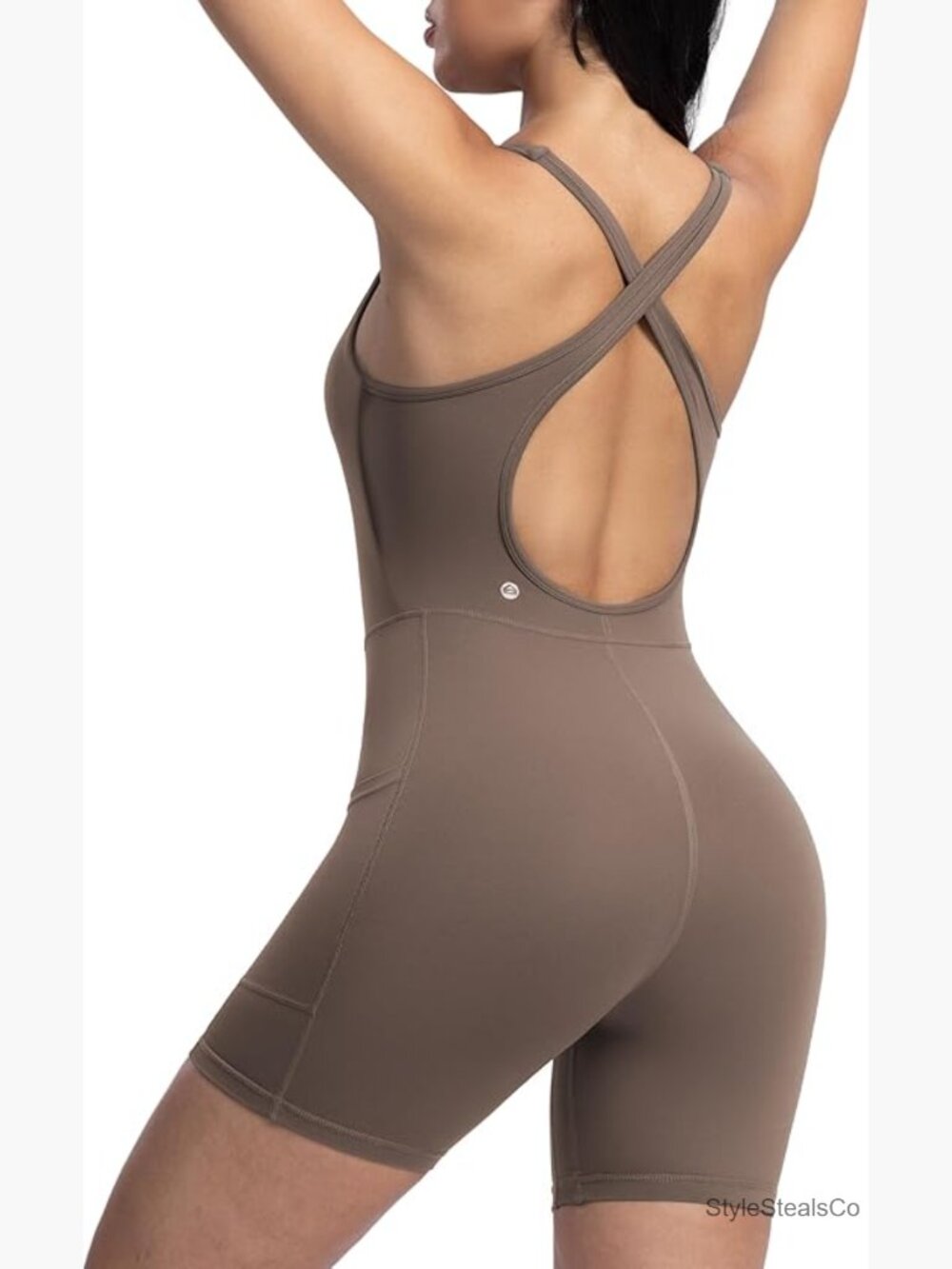 Womens Yoga Jumpsuit Backless Romper with Pockets Built in Bra Padded Bodysuit